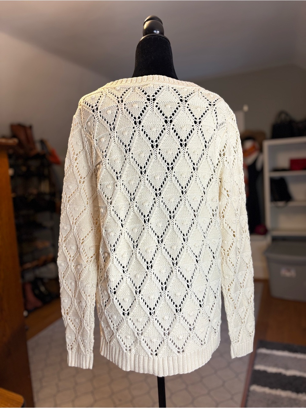 Tommy Hilfiger | Cotton Openwork Diamond Crewneck Sweater | Size XL - Picture 4 of 7